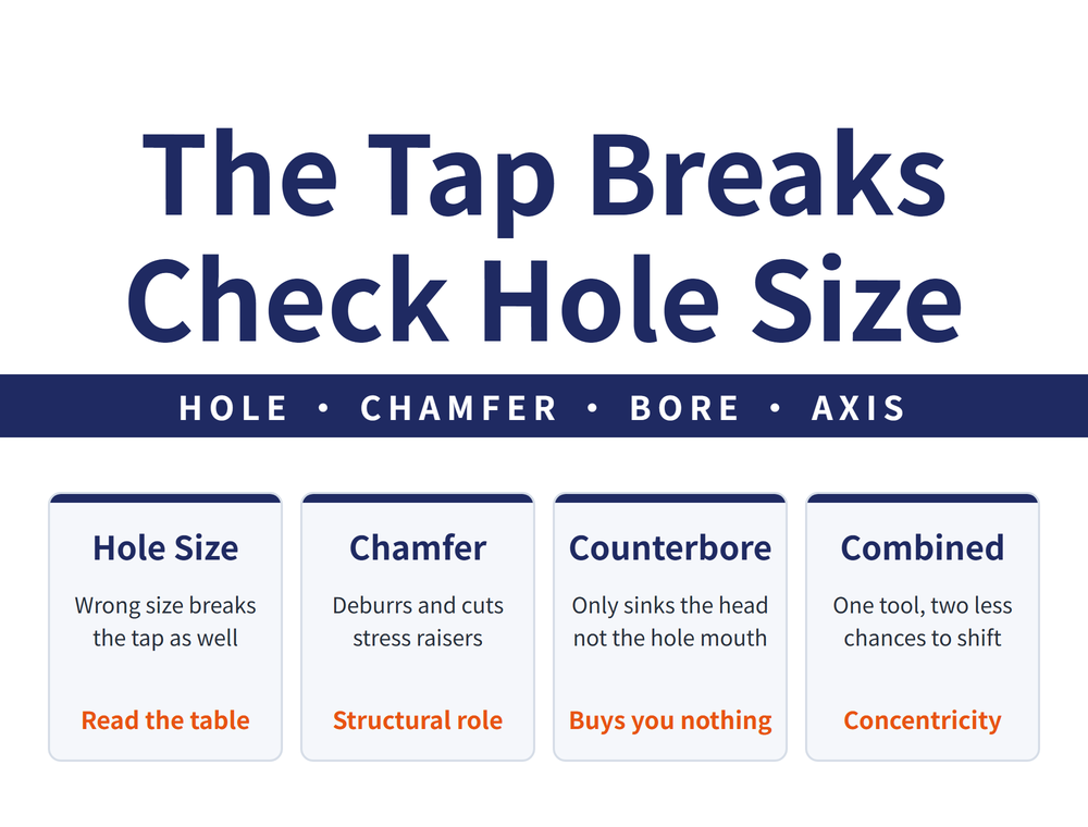 Two pre-thread hole forms and the three advantages of a combined drill, including concentricity