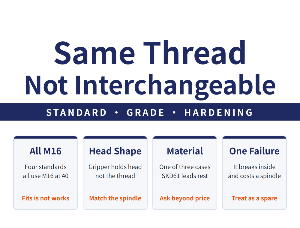 Pull stud material classes, heat treatment hardness requirements and thread mapping across standards